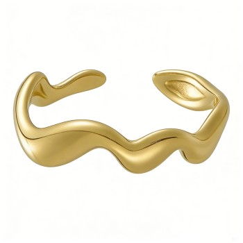 PVD 14K Gold High Polish 316L Stainless Steel & Wave Open-Band Ring