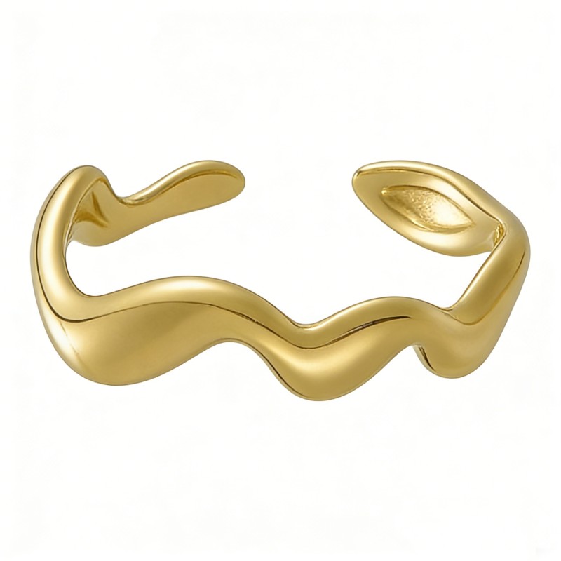 PVD 14K Gold High Polish 316L Stainless Steel & Wave Open-Band Ring