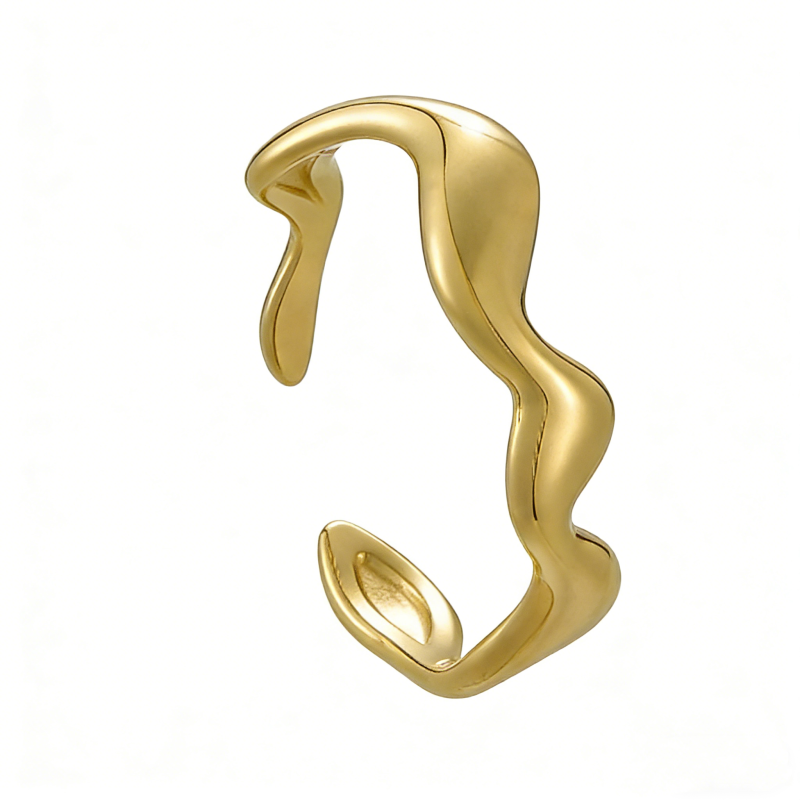 PVD 14K Gold High Polish 316L Stainless Steel & Wave Open-Band Ring