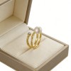 PVD 14K Gold High Polish 316L Stainless Steel &Freshwater natural Pearl & Zircon Double-Band Ring