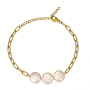 PVD 14k Gold Stainless Steel Pearl Bracelet - 17cm Adjustable Chain, 3.2g Freshwater Pearl Jewelry