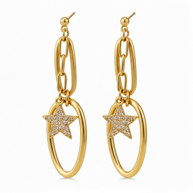 PVD 14K Gold & High Polish 316 Stainless Steel Double-Hoop Earrings with Zircon Star