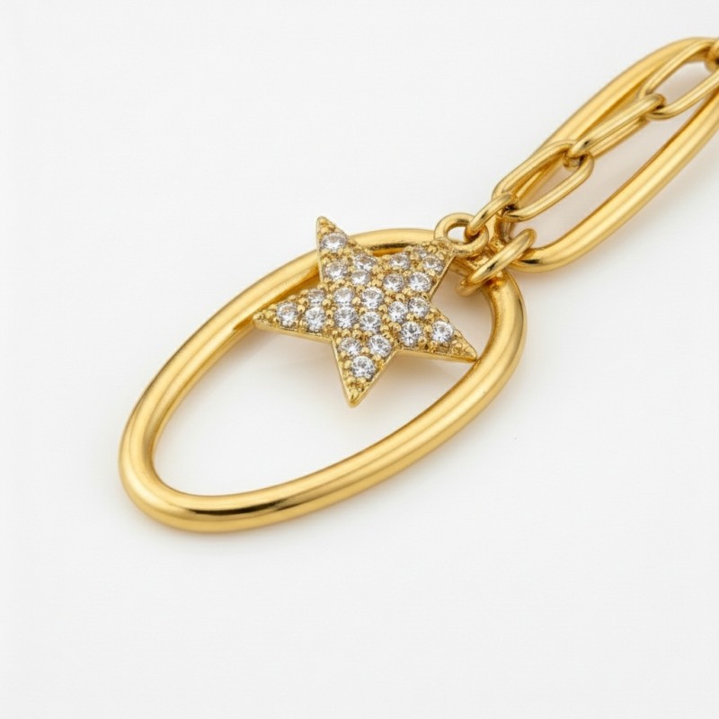 PVD 14K Gold & High Polish 316 Stainless Steel Double-Hoop Earrings with Zircon Star