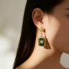 PVD 14K Gold &High Polish316L Stainless Steel Sunburst Earring Malachite-Inlaid Design