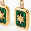 PVD 14K Gold &High Polish316L Stainless Steel Sunburst Earring Malachite-Inlaid Design