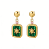 PVD 14K Gold &High Polish316L Stainless Steel Sunburst Earring Malachite-Inlaid Design