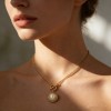 316L Stainless Steel Gold-Plated Necklace with Pearl Pendant – 46cm Length, 3mm Width, 10.9g