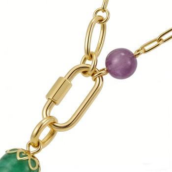 316L Stainless Steel Gold-Plated Pendant Necklace – Amethyst & Aventurine, 48+5cm, 2.5mm, 18.7g