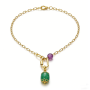 316L Stainless Steel Gold-Plated Pendant Necklace – Amethyst & Aventurine, 48+5cm, 2.5mm, 18.7g