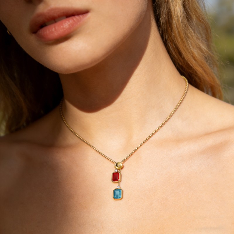 316L Stainless Steel Gold-Plated Pendant Necklace–Zircon Accents, 20+5cm, 2mm Width, 19.73g