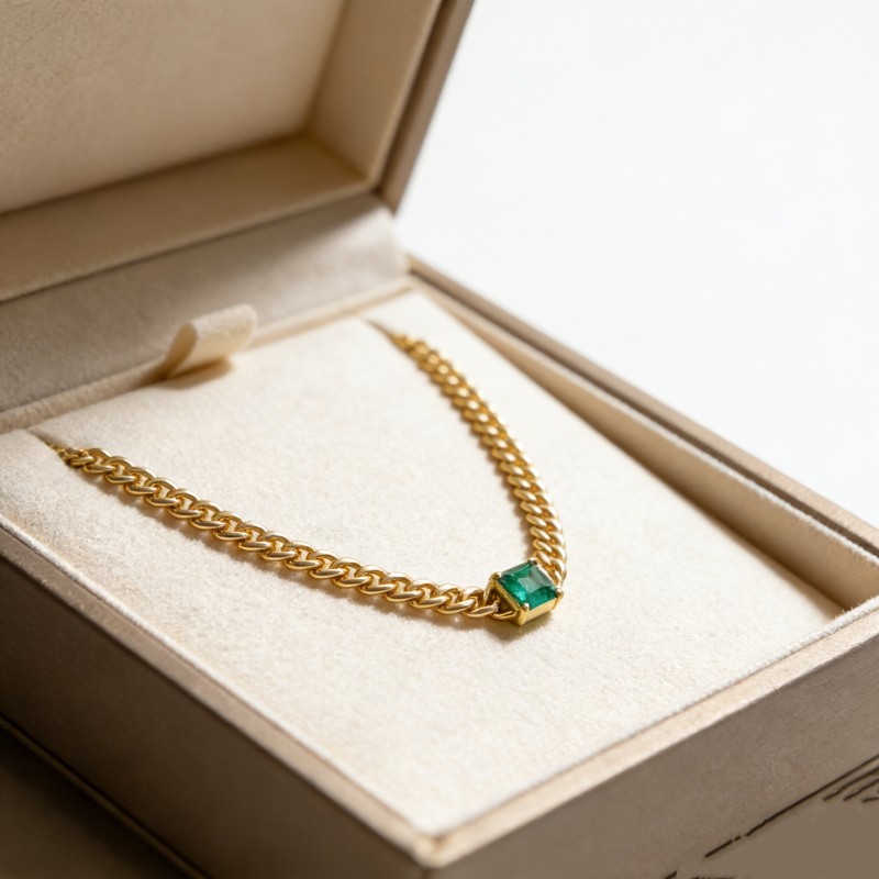 Gold-Plated 316L Stainless Steel Chain Necklace with Zircon Stone Accent – Adjustable 48+5cm