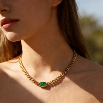 Gold-Plated 316L Stainless Steel Chain Necklace with Zircon Stone Accent – Adjustable 48+5cm