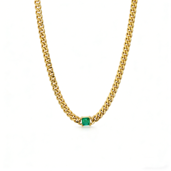 Gold-Plated 316L Stainless Steel Chain Necklace with Zircon Stone Accent – Adjustable 48+5cm