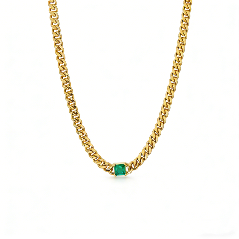Gold-Plated 316L Stainless Steel Chain Necklace with Zircon Stone Accent – Adjustable 48+5cm