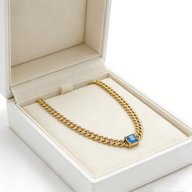 Gold-Plated 316L Stainless Steel Chain Necklace with Zircon–Adjustable 48+5cm