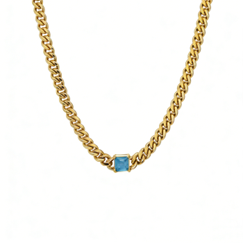 Gold-Plated 316L Stainless Steel Chain Necklace with Zircon–Adjustable 48+5cm