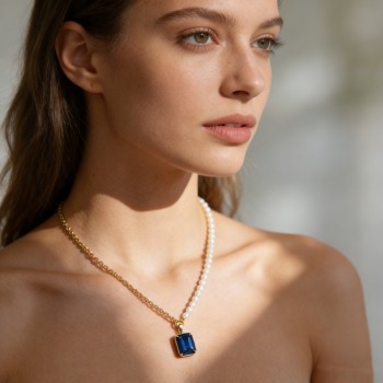 Gold-Plated 316L Stainless Steel Pendant Necklace with Pearl – Adjustable 40+5cm