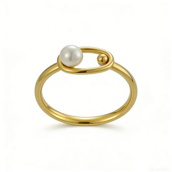 High Polish PVD 14K Gold 316L Stainless Steel & Double-Band Freshwater Pearl Ring