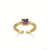High Polish PVD 14K Gold 316L Stainless Steel & Purple Zircon Cuff Ring