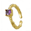 High Polish PVD 14K Gold 316L Stainless Steel & Purple Zircon Cuff Ring