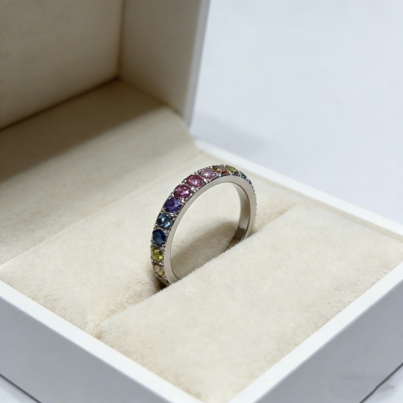 High Polish PVD 14K Gold 316L Stainless Steel &Multi-Color Zircon Band Ring