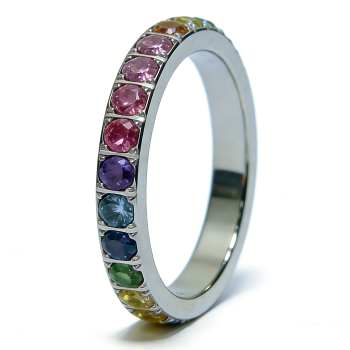 High Polish PVD 14K Gold 316L Stainless Steel &Multi-Color Zircon Band Ring
