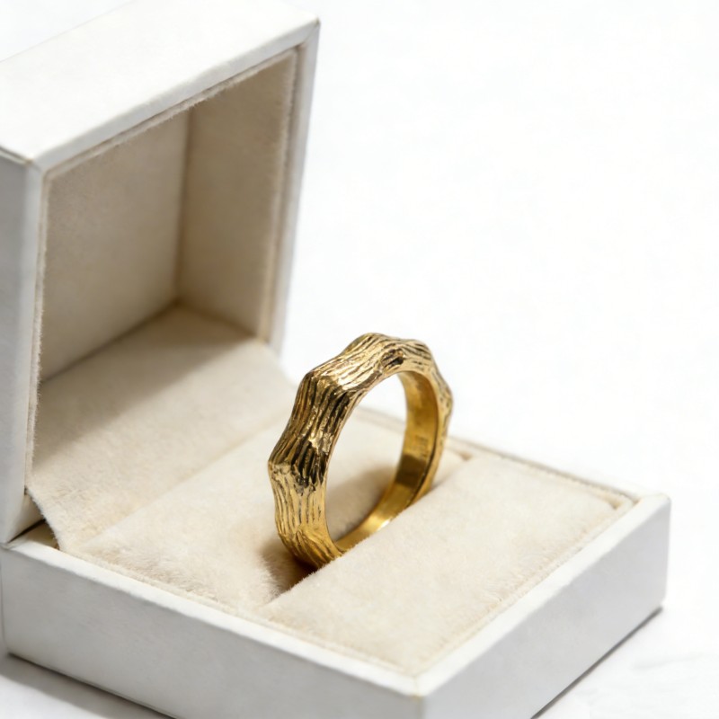 High Polish PVD 18K Gold 316L Stainless Steel &Twisted Texture Ring