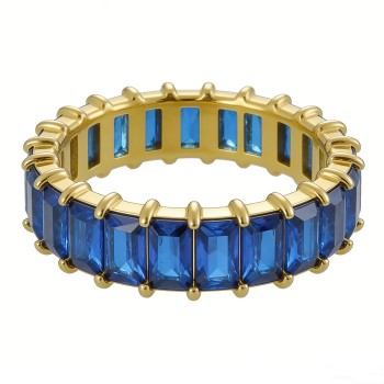 PVD 14K Gold &High Polish 316L Stainless Steel & Blue Zircon Band Ring