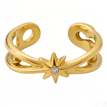 PVD 14K Gold &High Polish 316L Stainless Steel C-Shaped Zircon Ring