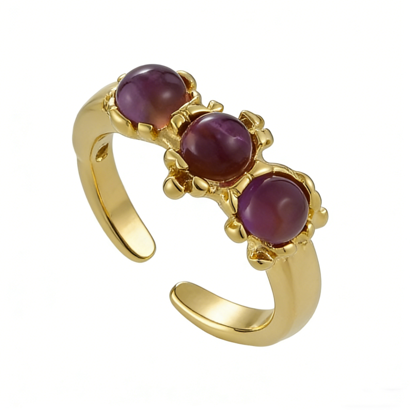 PVD 14K Gold &High Polish 316L Stainless Steel Red Agate Gemstone Ring