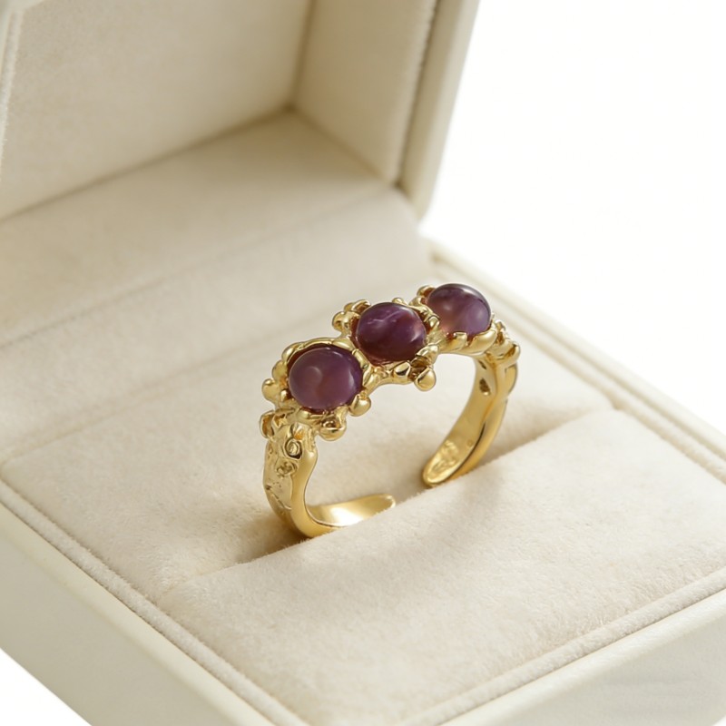 PVD 14K Gold &High Polish 316L Stainless Steel Red Agate Gemstone Ring