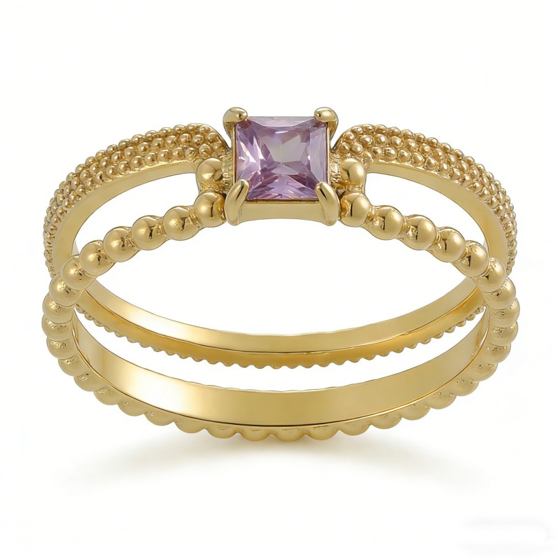 PVD 14K Gold High Polish 316L Stainless Steel & Double-Band Zircon Ring