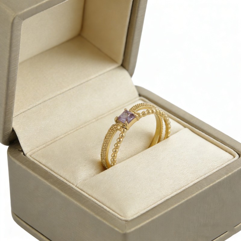 PVD 14K Gold High Polish 316L Stainless Steel & Double-Band Zircon Ring