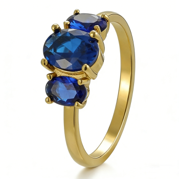 PVD 14K Gold High Polish 316L Stainless Steel & ring adorned with vibrant blue zircon