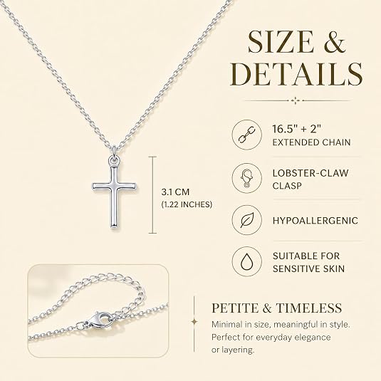LemonRose Cross Necklace for Women, Dainty 14K Gold Plated Cross Pendant Necklace Women's Small Simple Cross Necklaces Religious Charm Jewelry Gifts
