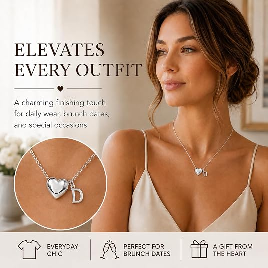 LemonRose Initial Necklaces for Women Dainty Gold/Silver Heart Letter A-Z Pendant Necklace Trendy Jewelry Heart Necklaces for Women Personalized Gift for Birthday Anniversary Graduation