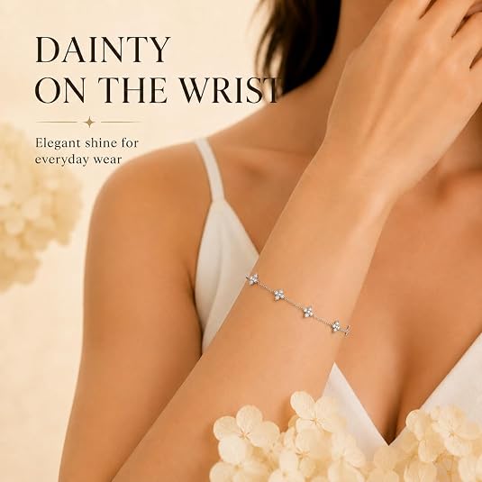 LemonRose Bracelets for Women 14K Gold Plated Stainless Steel Durable Break-Resistant Dainty Clover Bracelet Cubic Zirconia Trendy Jewelry Gifts for Everyday Stacking Beach