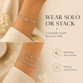 LemonRose Bracelets for Women 14K Gold Plated Stainless Steel Durable Break-Resistant Dainty Clover Bracelet Cubic Zirconia Trendy Jewelry Gifts for Everyday Stacking Beach