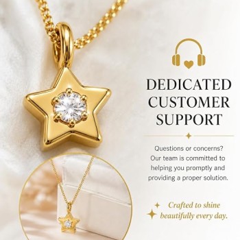 LemonRose 14K Gold Plated Star Necklace for Women - Non-Tarnish Stainless Steel Base Hypoallergenic Cubic Zirconia Pendant Jewelry for Everyday Wear and Travel - 16.5"+2" Extender
