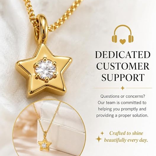 LemonRose 14K Gold Plated Star Necklace for Women - Non-Tarnish Stainless Steel Base Hypoallergenic Cubic Zirconia Pendant Jewelry for Everyday Wear and Travel - 16.5"+2" Extender