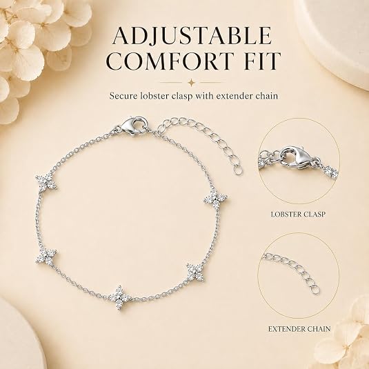 LemonRose Bracelets for Women 14K Gold Plated Stainless Steel Durable Break-Resistant Dainty Clover Bracelet Cubic Zirconia Trendy Jewelry Gifts for Everyday Stacking Beach