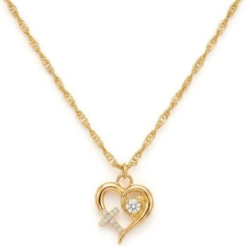 LemonRose Cross Necklace for Women 14K Gold Plated Heart Pendant 18 Inch | Stainless Steel, Hypoallergenic, Fade Resistant, Everyday Choker Jewelry Gift For Women, 16-18 Inch Adjustable