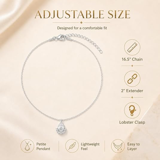 LemonRose necklace for women Elegant Dainty Teardrop Pendant cubic zirconia necklace Gold/Silver necklaces for women trendy Everyday Wear & Gift for Birthday Anniversary