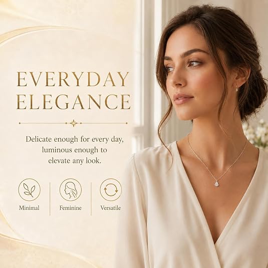 LemonRose necklace for women Elegant Dainty Teardrop Pendant cubic zirconia necklace Gold/Silver necklaces for women trendy Everyday Wear & Gift for Birthday Anniversary
