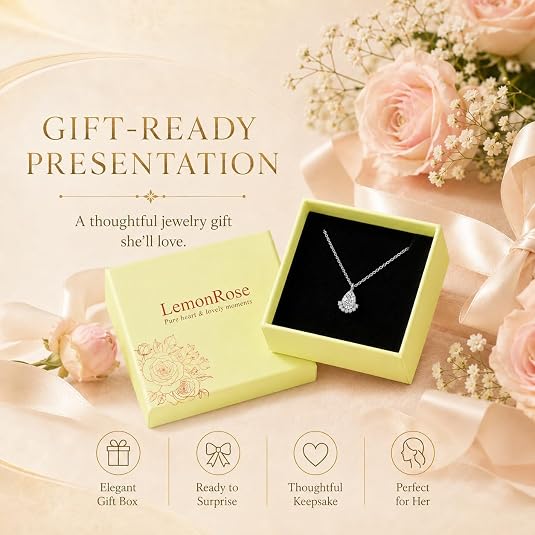LemonRose necklace for women Elegant Dainty Teardrop Pendant cubic zirconia necklace Gold/Silver necklaces for women trendy Everyday Wear & Gift for Birthday Anniversary