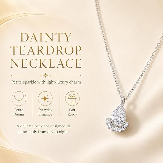 LemonRose necklace for women Elegant Dainty Teardrop Pendant cubic zirconia necklace Gold/Silver necklaces for women trendy Everyday Wear & Gift for Birthday Anniversary