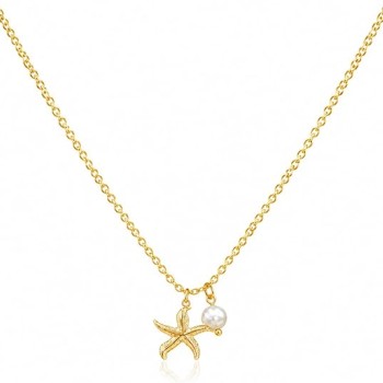 LemonRose Gold Starfish Necklace for Women 14k Gold Plated Dainty Pearl Pendant Necklace Trendy Summer Beach Jewelry Ocean Lover Birthday Gifts for Women