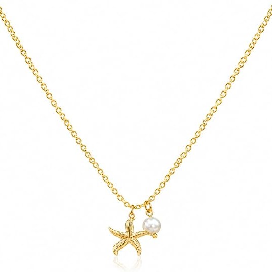 LemonRose Gold Starfish Necklace for Women 14k Gold Plated Dainty Pearl Pendant Necklace Trendy Summer Beach Jewelry Ocean Lover Birthday Gifts for Women