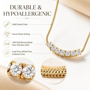 LemonRose 14K Gold Plated Cubic Zirconia Smile Necklace 19 in | 14K Gold Plated Stainless Steel, 5A Cubic Zirconia, Hypoallergenic, Secure Snake Chain, For Daily Wear And Gifts