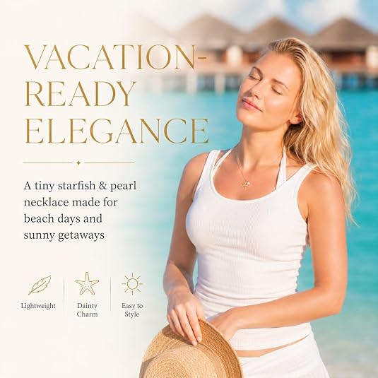 LemonRose Gold Starfish Necklace for Women 14k Gold Plated Dainty Pearl Pendant Necklace Trendy Summer Beach Jewelry Ocean Lover Birthday Gifts for Women